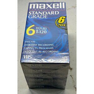 Maxell Blank Tape VHS T-120 VCR Video Cassettes Standard Grade 6-Pack NEW SEALED